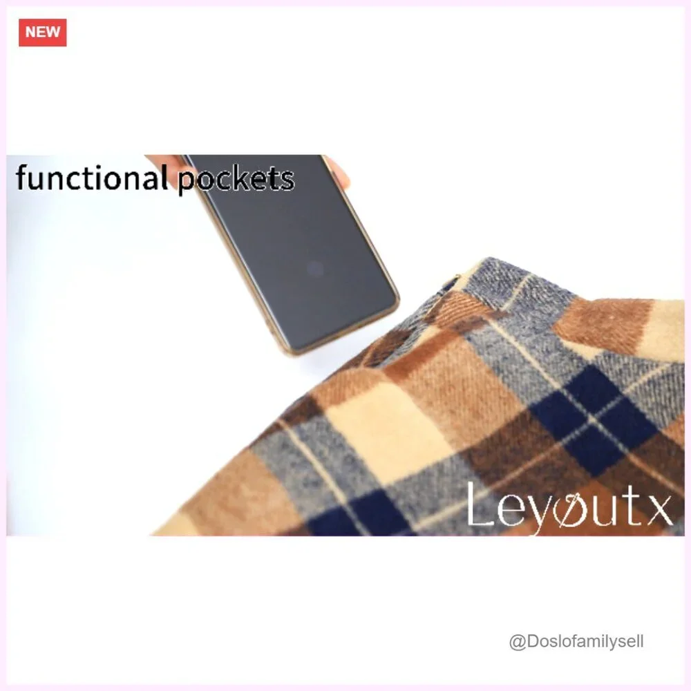 Wool Plaid Maxi Skirt High Waist A-Line with Pockets Winter Warm - Picture 4 of 4
